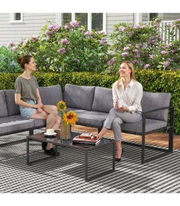 Outsunny 3 Piece L Shaped Garden Furniture Set with Cushions, Grey