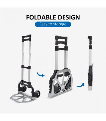 HOMCOM Heavy Duty Aluminium Foldable Hand Truck Trolley, 70KG Load Capacity