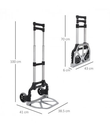 HOMCOM Heavy Duty Aluminium Foldable Hand Truck Trolley, 70KG Load Capacity