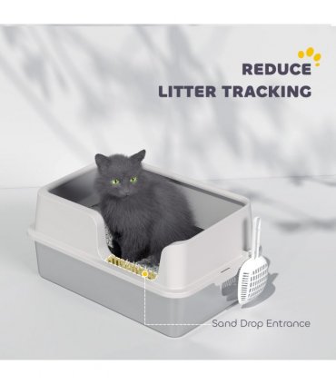 PawHut Stainless Steel Litter Box, High Sided Metal Cat Litter Tray w/ Scoop