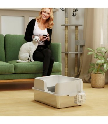 PawHut Stainless Steel Litter Box, High Sided Metal Cat Litter Tray w/ Scoop