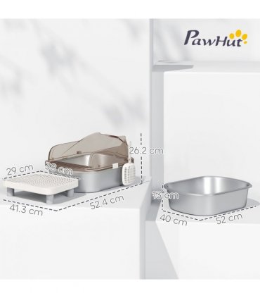 PawHut Stainless Steel Litter Box, Cat Litter Tray w/ Lid, Pedal, Scoop