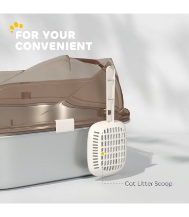 PawHut Stainless Steel Litter Box, Cat Litter Tray w/ Lid, Pedal, Scoop