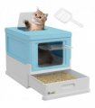 PawHut Hooded Cat Litter Box, Pet Toilet w/ Scoop, Tray - Light Blue