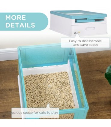 PawHut Hooded Cat Litter Box, Pet Toilet w/ Scoop, Tray - Light Blue
