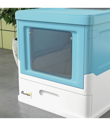 PawHut Hooded Cat Litter Box, Pet Toilet w/ Scoop, Tray - Light Blue