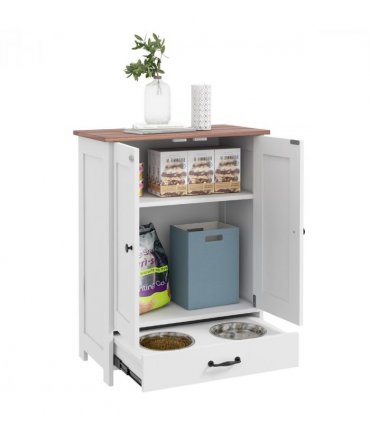 PawHut Dog Feeding Station with Storage, Pet Feeding Station with Dog Bowls