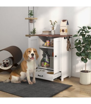 PawHut Dog Feeding Station with Storage, Pet Feeding Station with Dog Bowls