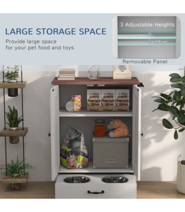 PawHut Dog Feeding Station with Storage, Pet Feeding Station with Dog Bowls
