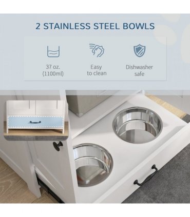 PawHut Dog Feeding Station with Storage, Pet Feeding Station with Dog Bowls