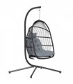 Outsunny Rattan Hanging Egg Chair with Stand, Cushion, Dark Grey