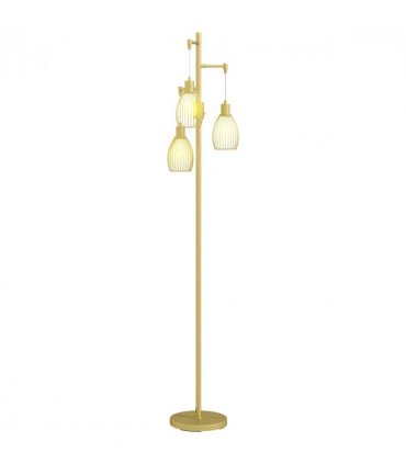 HOMCOM Industrial 3-Light Floor Lamp Dimmable Standing Lamp, Gold