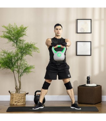 SPORTNOW 16kg Kettle Bell with Handle for Home Gym, Green and Grey