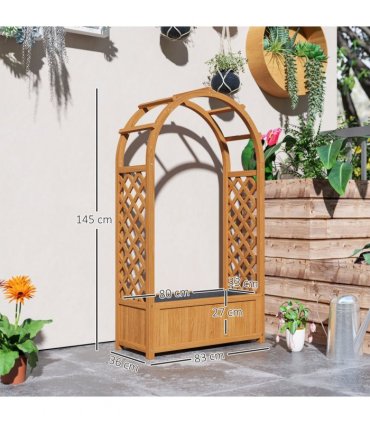 Outsunny Wooden Raised Garden Bed, Trellis Planter w/ Trellis, Fabric Liner