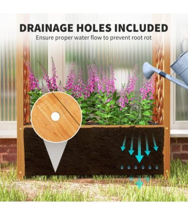 Outsunny Wooden Raised Garden Bed, Trellis Planter w/ Trellis, Fabric Liner