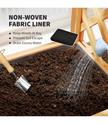 Outsunny Wooden Raised Garden Bed, Trellis Planter w/ Trellis, Fabric Liner