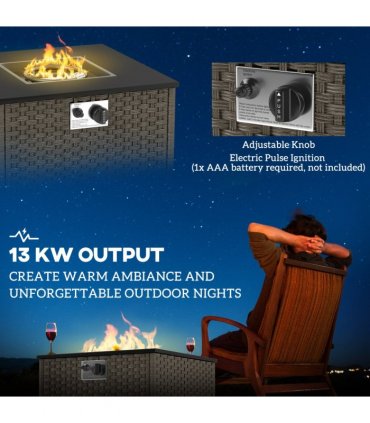 Outsunny 13 KW Rattan Gas Fire Pit Table, Propane Fire Pit for Garden, Grey