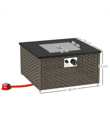 Outsunny 13 KW Rattan Gas Fire Pit Table, Propane Fire Pit for Garden, Grey
