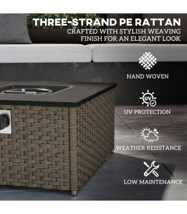 Outsunny 13 KW Rattan Gas Fire Pit Table, Propane Fire Pit for Garden, Grey