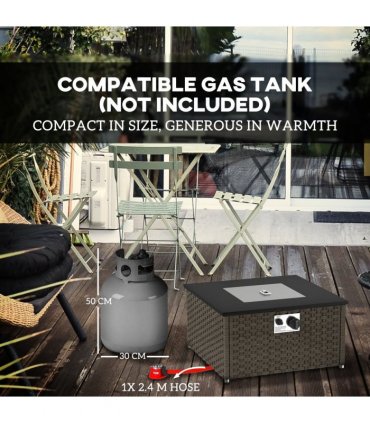 Outsunny 13 KW Rattan Gas Fire Pit Table, Propane Fire Pit for Garden, Grey