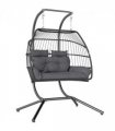 Outsunny Rattan Double Hanging Egg Chair with Stand, Cushion, Dark Grey