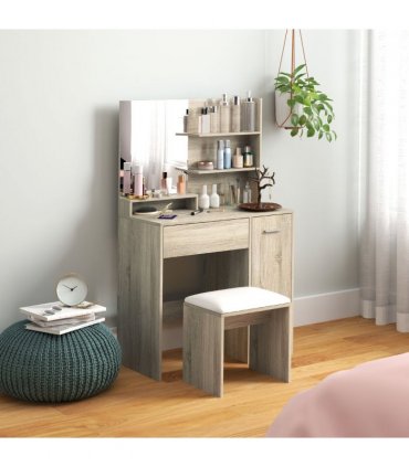 HOMCOM Dressing Table with Mirror and Stool, Makeup Desk for Bedroom