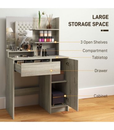 HOMCOM Dressing Table with Mirror and Stool, Makeup Desk for Bedroom