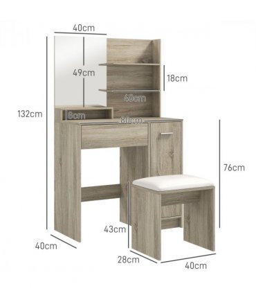 HOMCOM Dressing Table with Mirror and Stool, Makeup Desk for Bedroom