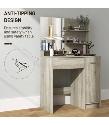 HOMCOM Dressing Table with Mirror and Stool, Makeup Desk for Bedroom