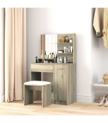 HOMCOM Dressing Table with Mirror and Stool, Makeup Desk for Bedroom