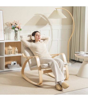 HOMCOM Comfortable Relax Rocking Chair with High Back, Cream White