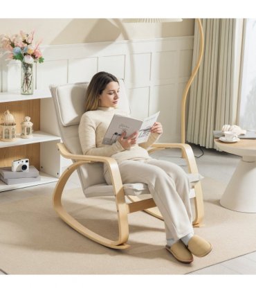 HOMCOM Comfortable Relax Rocking Chair with High Back, Cream White