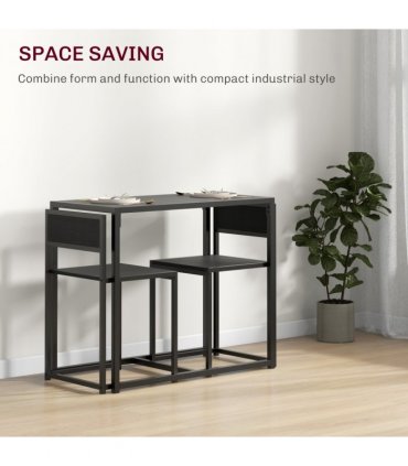 HOMCOM 3 Piece Dining Table Set with Metal Frame, Black