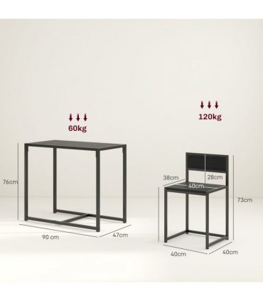 HOMCOM 3 Piece Dining Table Set with Metal Frame, Black