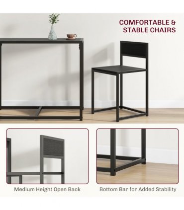 HOMCOM 3 Piece Dining Table Set with Metal Frame, Black