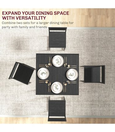 HOMCOM 3 Piece Dining Table Set with Metal Frame, Black