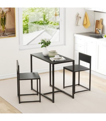 HOMCOM 3 Piece Dining Table Set with Metal Frame, Black