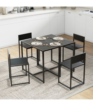 HOMCOM 3 Piece Dining Table Set with Metal Frame, Black