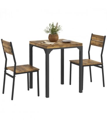 HOMCOM 3 Pcs Compact Dining Table 2 Chairs Set Rustic Brown