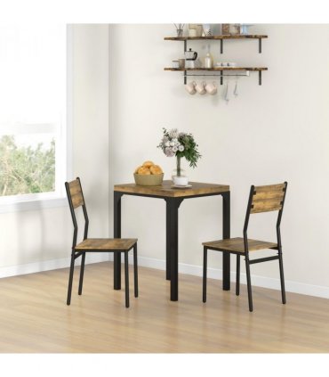 HOMCOM 3 Pcs Compact Dining Table 2 Chairs Set Rustic Brown