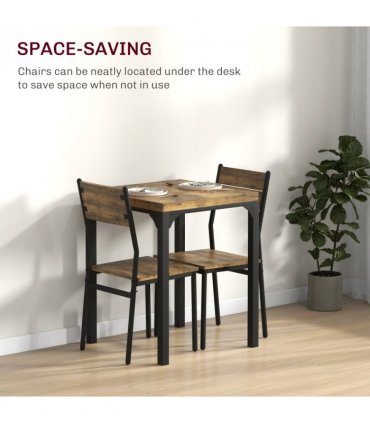 HOMCOM 3 Pcs Compact Dining Table 2 Chairs Set Rustic Brown