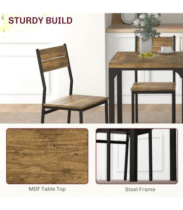 HOMCOM 3 Pcs Compact Dining Table 2 Chairs Set Rustic Brown