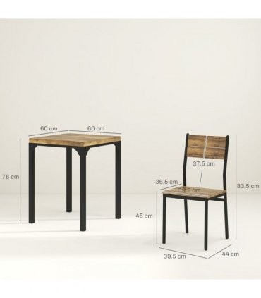HOMCOM 3 Pcs Compact Dining Table 2 Chairs Set Rustic Brown