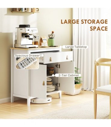 HOMCOM Sideboard with Drawer, Adjustable Shelf for Living Room, White