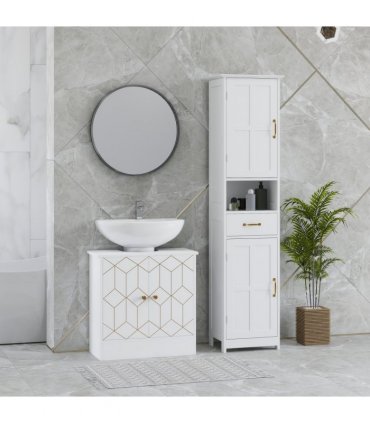 HOMCOM Bathroom Under Sink Cabinet for Basin with or without Pedestal White