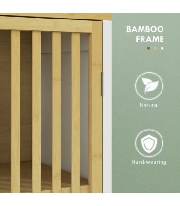 HOMCOM Bathroom Floor Cabinet Bamboo Bathroom Cupboard with Adjustable Shelf