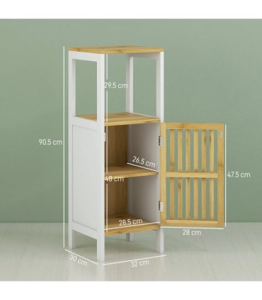 HOMCOM Bathroom Floor Cabinet Bamboo Bathroom Cupboard with Adjustable Shelf