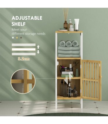 HOMCOM Bathroom Floor Cabinet Bamboo Bathroom Cupboard with Adjustable Shelf