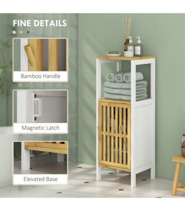 HOMCOM Bathroom Floor Cabinet Bamboo Bathroom Cupboard with Adjustable Shelf
