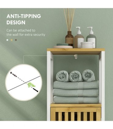 HOMCOM Bathroom Floor Cabinet Bamboo Bathroom Cupboard with Adjustable Shelf